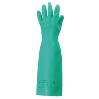 <p>
	Type : Fully coated<br />
	Liner Material : Unlined<br />
	Coating Material : Nitrile<br />
	Cuff Style : Gauntet<br />
	Color : Green<br />
	Size : 8,9,10<br />
	Length (mm) : 455</p>
