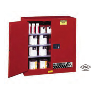 <p>
	Justrite 60gal Combustibles Safety Cabinet, Red, 2 manual doors</p>
