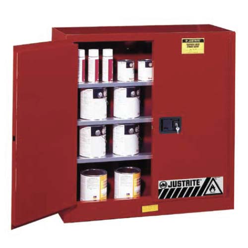 <ul>
	<li>
		Safe storage for paints and inks</li>
	<li>
		Easily separate and identify Class III combustibles in these red safety cabinets</li>
	<li>
		Justrite 40gal Combustibles Safety Cabinet, Red, 2 manual doors</li>
</ul>
